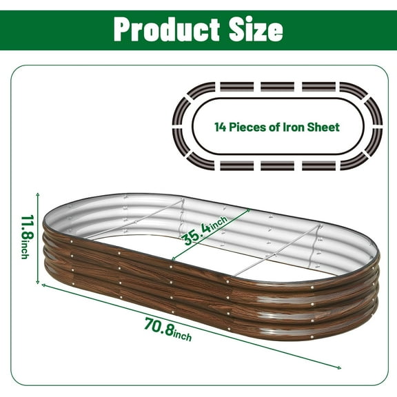 SnugNiture 6x3x1ft Raised Garden Bed Kit, Outdoor Oval Metal Garden Planter, Ground Planter Box for Gardening Vegetables Flowers, Brown
