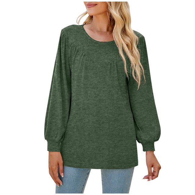 Hauts à Manches Longues pour Femmes Hauts à Manches Longues d'Été pour Femmes Col Rond Aguichant Décontractés Hauts Réguliers Blouse Unie Hauts Aguichant d'Été pour Femmes Hauts d'Été à Manches Longues pour Femmes Hauts d'Été Aguichant pour Femmes