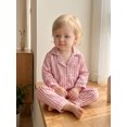 thumbnail image 5 of RUINIXCW Toddler Baby Girl Boy Silk Satin Pajamas Set Kids Spring Fall Winter PJS Set Sleepwear Striped Button Down Collar Long Sleeve Shirt Tops and Pants Set Loungewear Homewear, 5 of 7