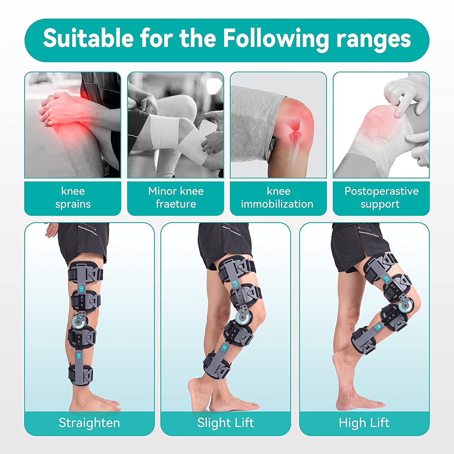 Orthomen Hinged Knee Brace, Post Op Knee Brace for Recovery Stabilization, ACL, MCL and PCL Injury, One Size