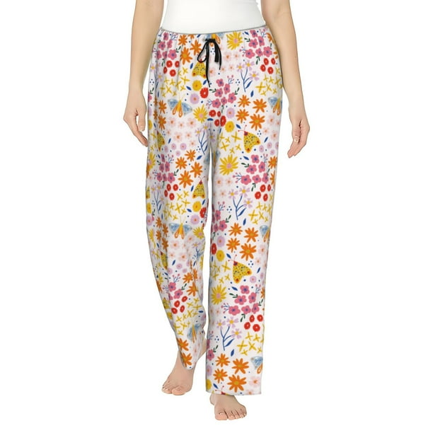 Balery Colorful Floral Pantalones de pijama para mujer, pijamas ultraligeros, pantalones de estar por casa-Large
