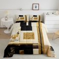 thumbnail image 2 of Castle Fairy Mid Century Gold Square Relief Full Size Comforter Sets 3-Piece,Abstract Textured Brush Splash Bedding Comforter Set,Black Cream,Reversible,1 Comforter and 2 Pillowcases, 2 of 6