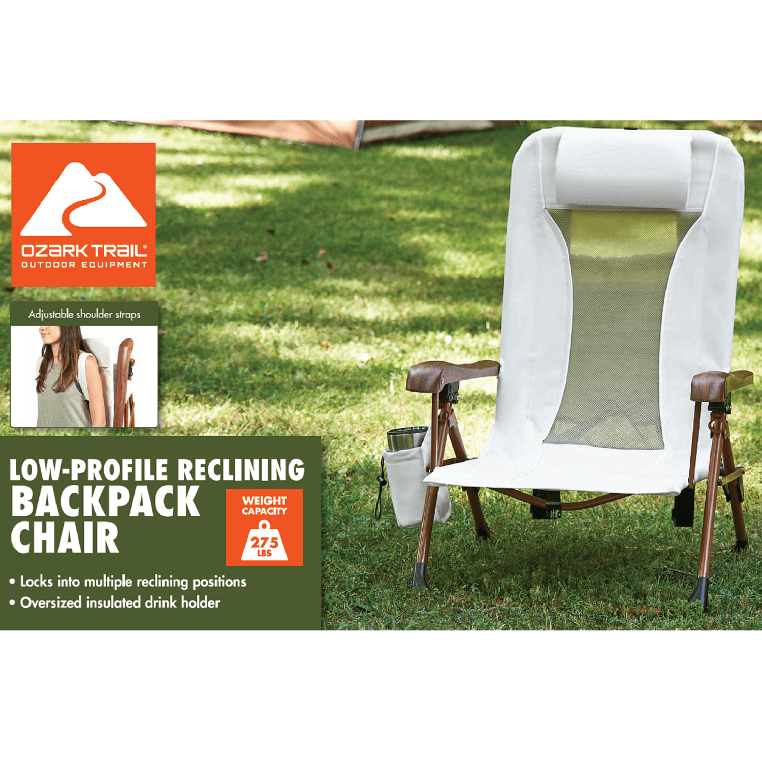 (2 pack) Ozark Trail Low Profile Reclining Glamping Chair for Adults - Vanilla Dream Fabric