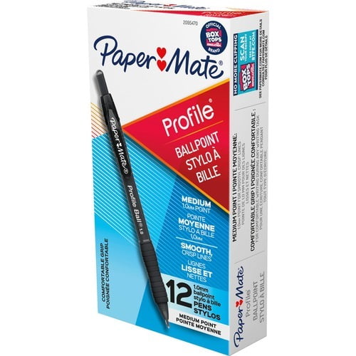 Paper Mate Profile 1.0mm Ballpoint Pens Medium Pen Point - 1 mm Pen Point Size - Conical Pen Point Style - Retractable - Black - Black Barrel - 12 / Dozen