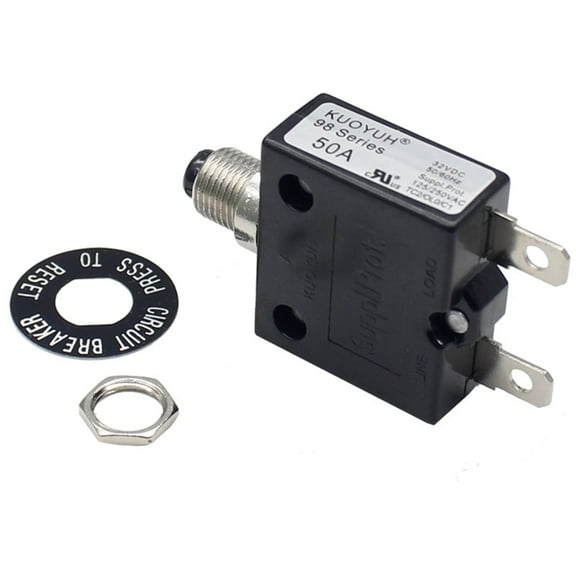 KUOYUH 98 Series, 3-70A (50A), 125/250VAC 32VDC, Push Button Manual Reset Thermal Overload Circuit Breaker