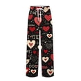 thumbnail image 4 of Fgvctg Mens Valentine's Day Pajamas Trendy Sleepwear Wide Leg Pajamas Love Heart Graphic High Waisted Pj Pant Lightweight Fall Spring Drawstring Lounge Pants with Pockets Black 3XL, 4 of 5
