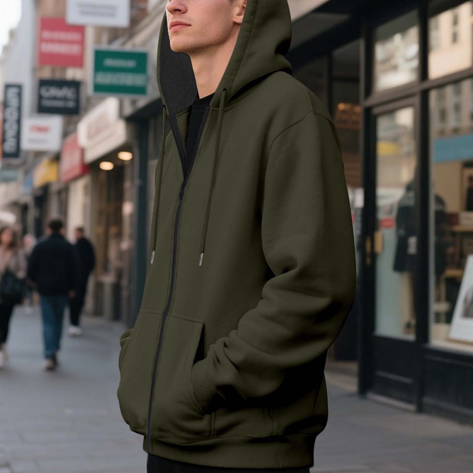 CFLVAEK Big and Tall Hoodies for Men Zippered Oversized Hoodie Sweatshirts Fall Winter Long Sleeve Hooded Jackets with Pockets Army Green S