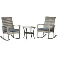 thumbnail image 1 of 3-Piece Grey Patio Rocking Chair Set with Coffee Table - Outdoor PE Rattan Bistro Set for Deck, Backyard, Poolside Relaxation & Conversation, 1 of 7