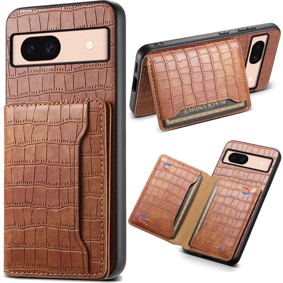 for Google Pixel 9/Pixel 9 Pro Crocodile Pattern Leather Phone Case, Classic Croc-printed Check Leather Magnetic Folio Flip ID Credit Card Holder Slot Back Cover Bag, Kickstand Support