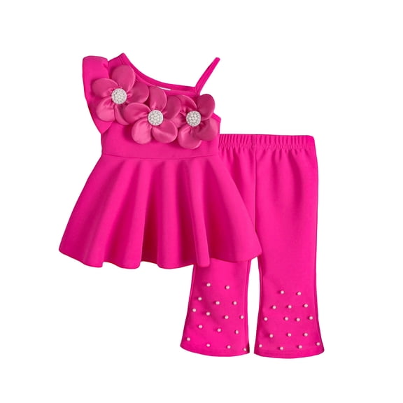 Tiijoy Girls Summer Outfits Cotton Flower Sleeveless Shirt and Flare Pants Set, Sizes 6M-3T