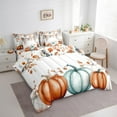 thumbnail image 3 of Manfei Autumn Pumpkin Bedding Queen Size,Botanical Plants Comforter Sets with Sheets,Festival Theme Bedding Sets Queen Size,Microfiber Teenager Bedroom Decor,Reversible,7pcs, 3 of 6