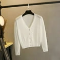 thumbnail image 3 of Women's Knit Cardigan, Spring Soild Color V-neck Long Sleeve Thin Korean Style Crop Tops, 3 of 3