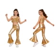thumbnail image 2 of iiniim Girls Disco Jazz Hip Hop Street Dance Outfits Sequins Ruffle Crop Top with Flared Leggings Pants Set Gold 16, 2 of 7