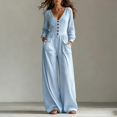 thumbnail image 4 of JoveMarine Jumpsuits for Women Casual V Neck Long Sleeve - with Pockets Everyday One Piece, Womens Jumpsuits Relaxed Fit Jumpsuit, Casual Jumpsuits for Women for Daily,Sky Blue S, 4 of 6
