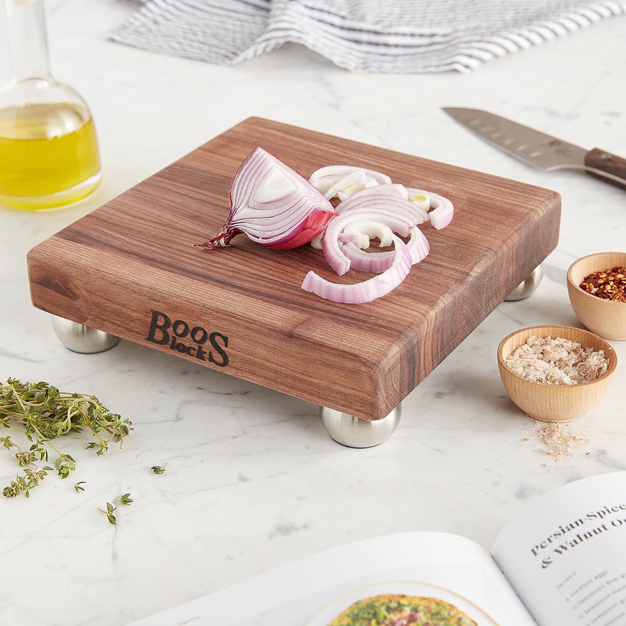 John Boos Small Maple Wood Cutting Board For Kitchen, 9 Inches X 9 Inches,  1.5 Inches Thick Edge Grain Square Boos Chopping Block With Wooden Bun Feet  : Target