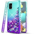 thumbnail image 4 of Samsung Galaxy A32 5G Case, [Not fit for Samsung Galaxy A52/ Galaxy A72], with [Tempered Glass Protector Included] Liquid Floating Glitter Quicksand Bling with Spot Diamond Cover - Teal/Purple, 4 of 9