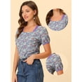 thumbnail image 2 of Blusa Campesina Allegra K Cuello Cuadrado Ribete Encaje Color Contraste Floral Vintage Mujer Azul M, 2 of 4