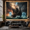 thumbnail image 6 of Viking Warrior on Longship with Spectral Wolves, Dramatic Fantasy for Norse Mythology Fans, Stormy Sea Art, Housewarming Gift, Tapestry Wall Hanging for Bedroom and Den, 6 of 7
