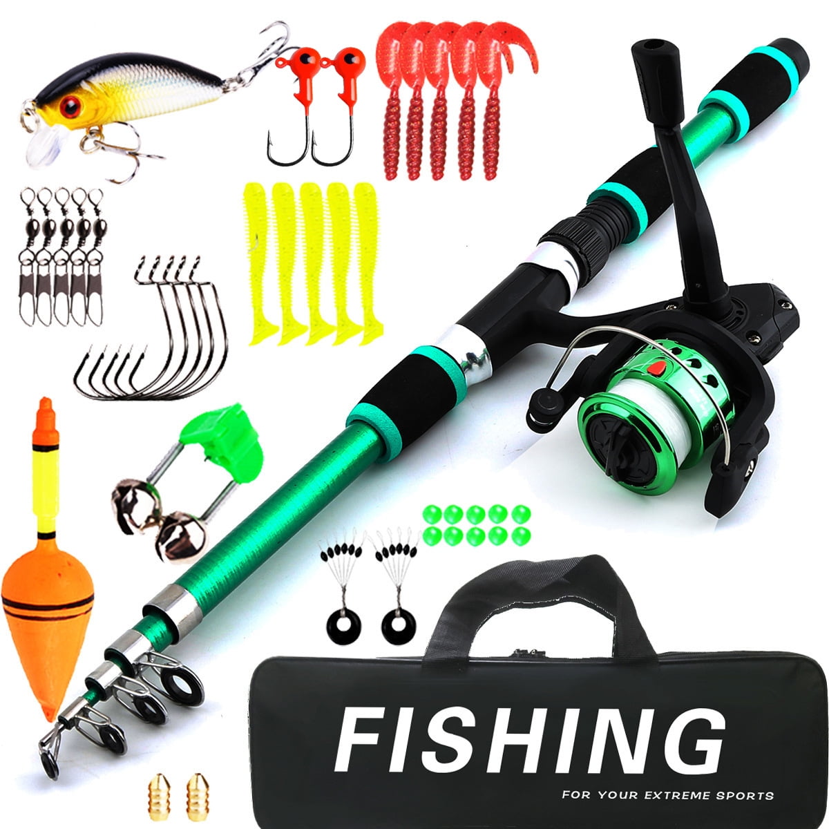 Fishing Pole Set Full Kits With Telescopic Fishing Rod And Spinning Reel Baits Hooks Travel Pole Sets For Outdoor Fishing Kits