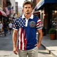 thumbnail image 7 of Zimjoy Men's 4th of July T-Shirts Patriotic America Flag Graphic Tee Shirts 250 Years of Freedom Collar Short Sleeve Tops, Royal Blue L, 7 of 7