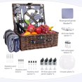 thumbnail image 5 of Handwoven Wicker Picnic Basket for 4 with Insulated Cooler - Valentine’s Day Luxury Set Waterproof Blanket & Ceramic Plates, Beach Camping Essentials for Couples, 5 of 13