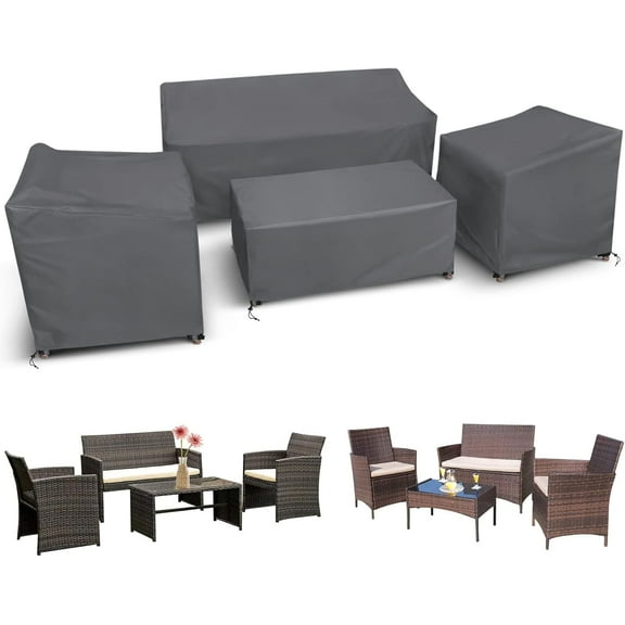 Patio Furniture Covers Set, Heavy Duty Waterproof Outdoor Furniture Cover for Rattan Wicker Conversation Set, Grey