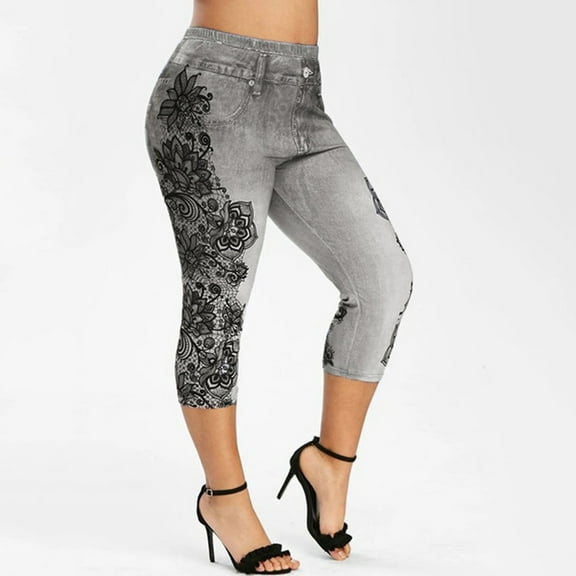 Capri Pants For Women Sawvnm Women's Fashion Panel Denim Leggings Summer Capris Leggings Yoga Pants Gift for Adults