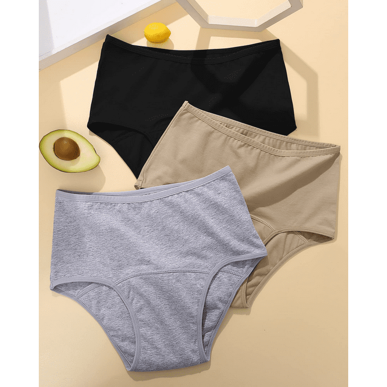 FINETOO 3Pack Period Underwear for Women High Waist Cotton Leakproof  Comfortable Panties High Rise Menstrual Brief S-XL