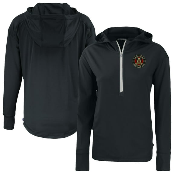 Women's-Cutter & Buck  Black Atlanta United FC Daybreak Eco Recycled Half-Zip Hoodie