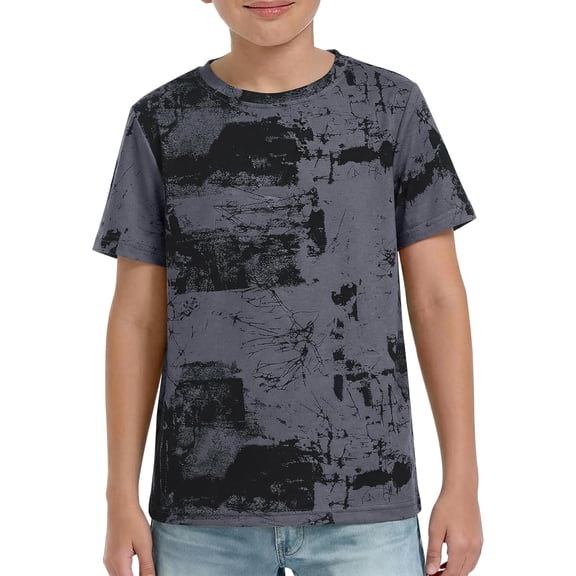 YAYUBA Boys Dinosaur T Shirts Size 7 Crewneck Graphic T-Shirts Back To School Short Sleeve T Shirt Top Comfortable Beach Holiday Shirts Preppy T-Shirts To Big Kid, 6-7 Years, Grey