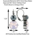 thumbnail image 2 of Swarovski 8mm Tahitian pearl and 12mm Rose Water Opal Cushion Cut Leverback Earrings Nickel Free, 2 of 3