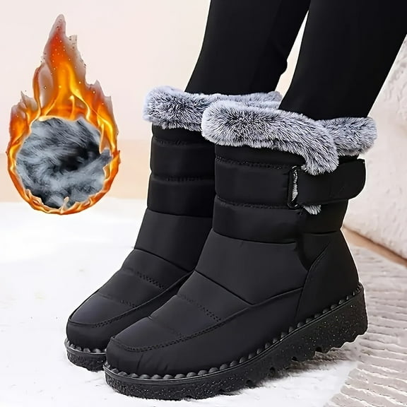 Willtoo Women's Pu Waterproof Snow Boots Winter Plus Velvet Non-Slip Warm Outdoor Ankle Boots Suitable For Light Camping Fur Lined Sneaker Black