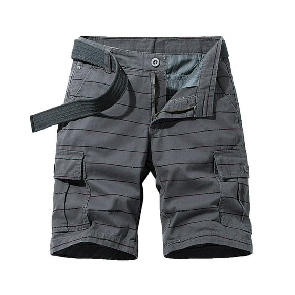 Odeerbi Cargo Bermuda Shorts for Men Stripe Work Shorts Mid Waist Multi Pocket Pants 2025 Casual Shorts Dark Gray
