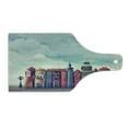 thumbnail image 2 of Fantasy Cutting Board, City with Old Books Style Buildings Birds and Cloudy Sky Literature Cityscape, Tempered Glass Cutting and Serving Board, Wine Bottle Shape, Red and Blue, by Ambesonne, 2 of 5