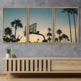 thumbnail image 3 of wall26 - 3 Piece Framed Canvas Wall Art - Basketball Stands and Palm Trees Under The Sunset - Modern Home Art Stretched and Framed Ready to Hang - 24"x36"x3 NATURAL, 3 of 5