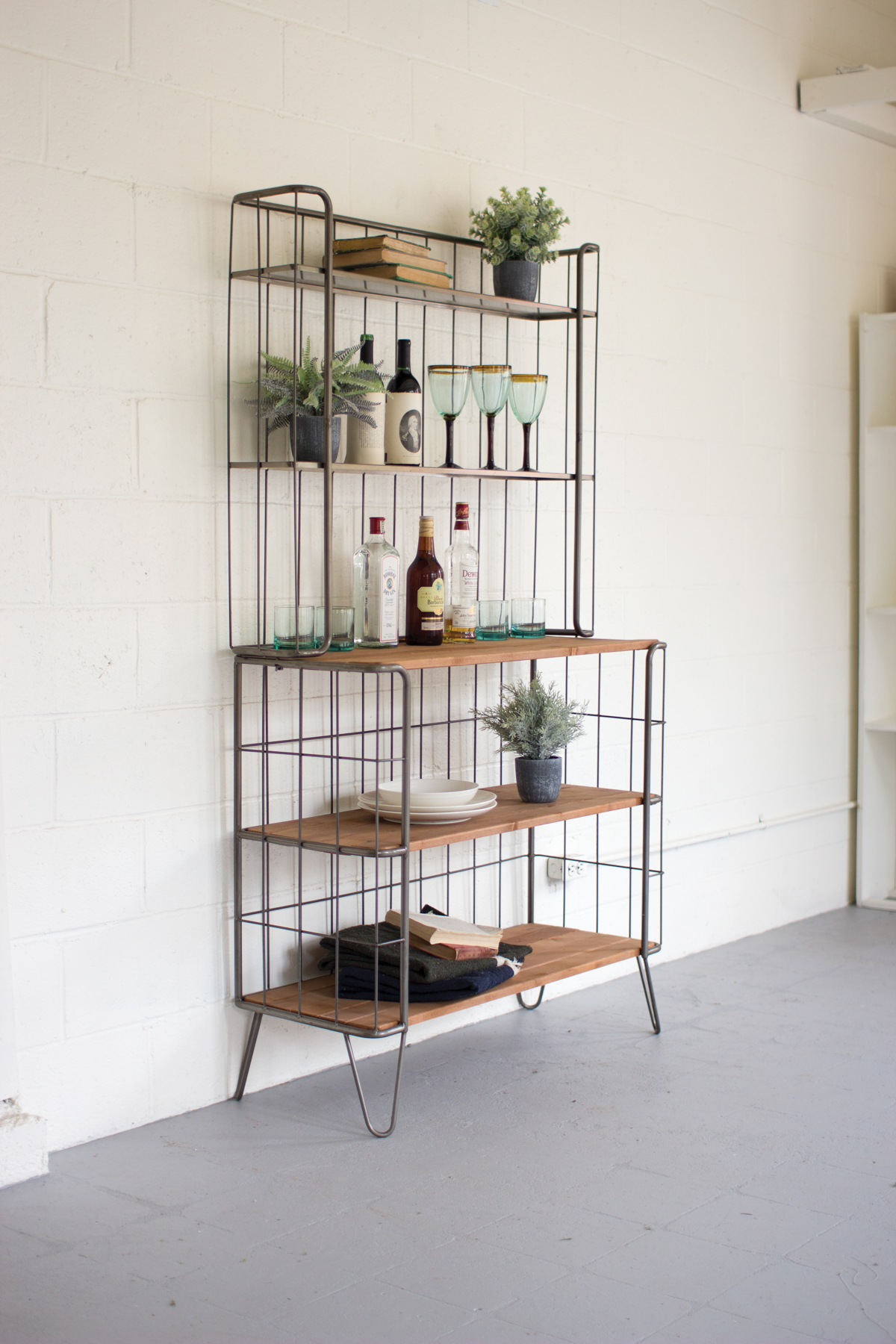 GwG Outlet Recycled Honey Wood and Raw Metal Hutch Shelf CQ6922