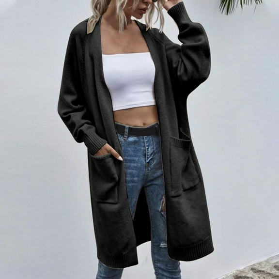 qolati Cardigan Sweaters for Women Oversized Lantern Sleeve Open Front Long Cardigans Lightweight Cozy Cable Knit Winter Coats Outerwear