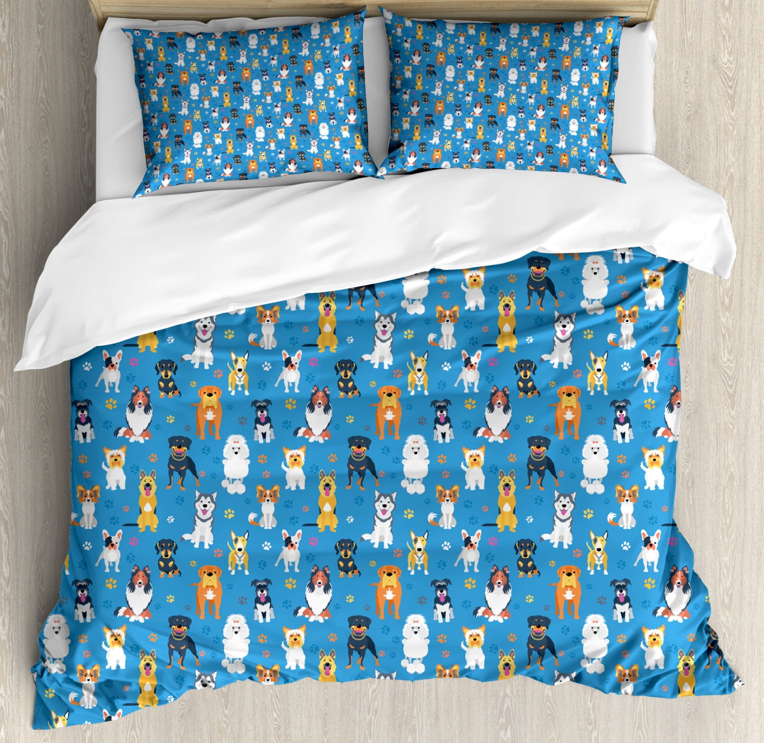 Dogs Duvet Cover Set King Size, Canine Puppy Joyful Pets Composition