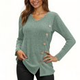 thumbnail image 4 of Womens Long Sleeve V-Neck Knit Sweaters Front Slit Button Down Tops Casual Solid Color Loose Fit Sweaters Tops, 4 of 6