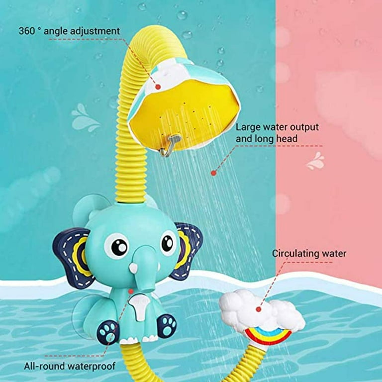 Baby shower toy electric shower-children's shower shower nozzle suction cup  electric shower rain head children's bath time toddler game elephant animal  toy (battery not included) 