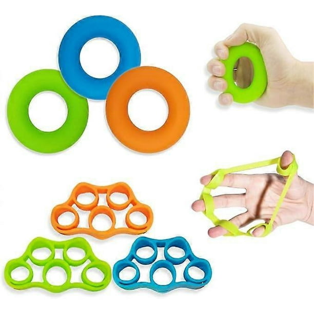 Fortalecedor de agarre de mano, ejercitador de dedos, entrenador de fuerza de agarre (6 piezas), entrenamiento de agarre de antebrazo, verde, azul y naranja, 10 x 5,5 x 1,5 cm/7 x 1,8 cm