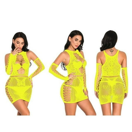 YCNYCHCHY See-though Dresses Sexy Women Nightgowns Fishnet Lingerie Babydall Underwear Hollow Erotic Height Elastic Bodycon Dress Bandage