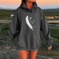 thumbnail image 2 of Women's Feather Printed Hoodies Oversized Long Sleeve Drawstring Hooded Sweatshirts Casual Fashion Sweater Tops with Pockets (XL, Dark Gray), 2 of 4