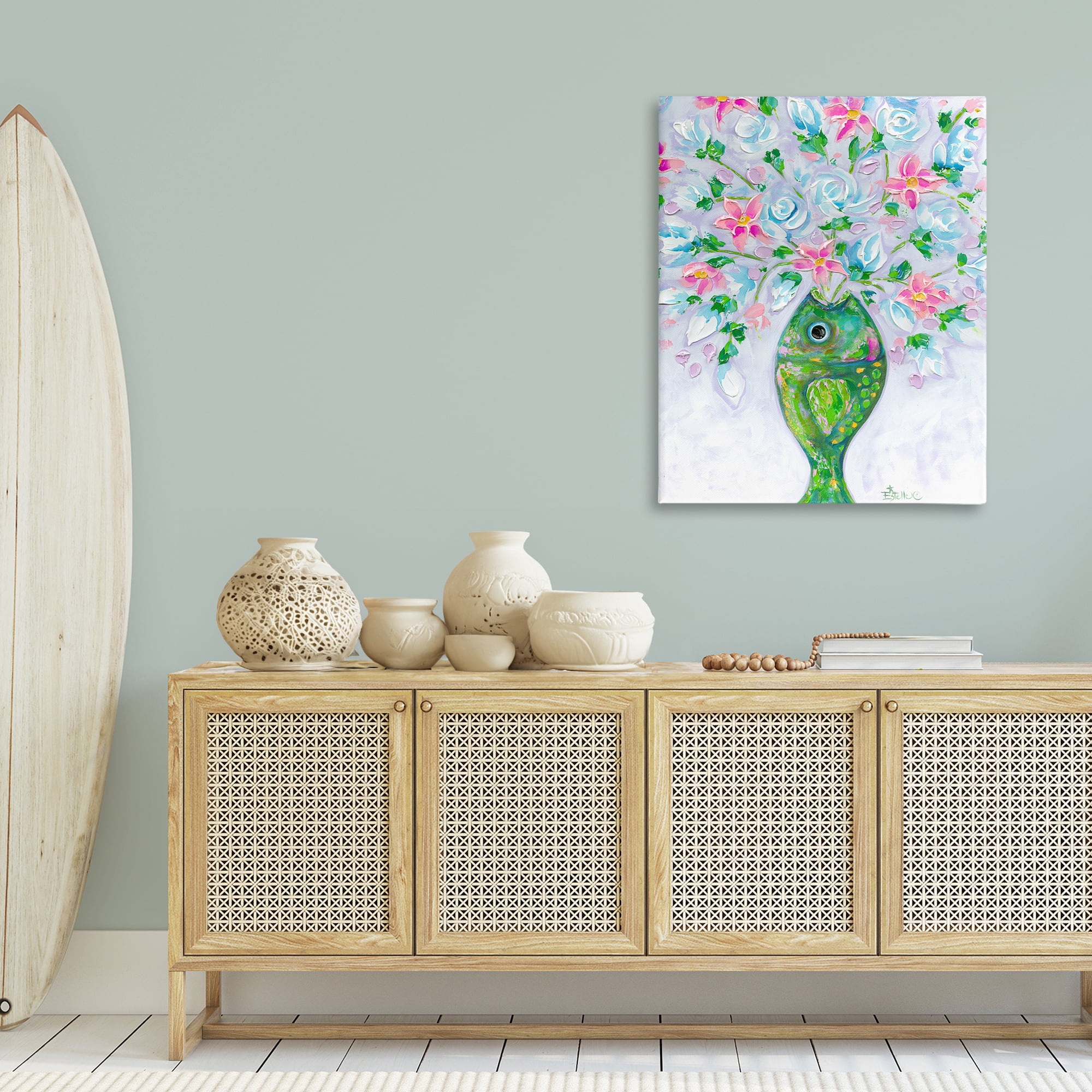 Stupell Industries Nautical Fish Bouquet Botanical & Floral Painting Gallery Wrapped Canvas Art Print Wall Art, 30 x 40