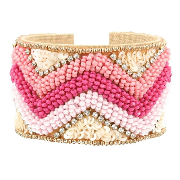 Pink Glass Seed Bead Goldtone  Cuff Bangle Bracelet for Women Jewelry Birthday Christmas Gifts for Women