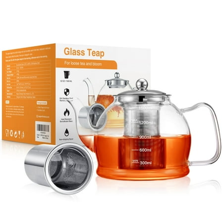 1500ml Glass Teapot, Removable Stainless Steel Filter Tea Kettle, Tea Pot with Infusers for Loose Tea