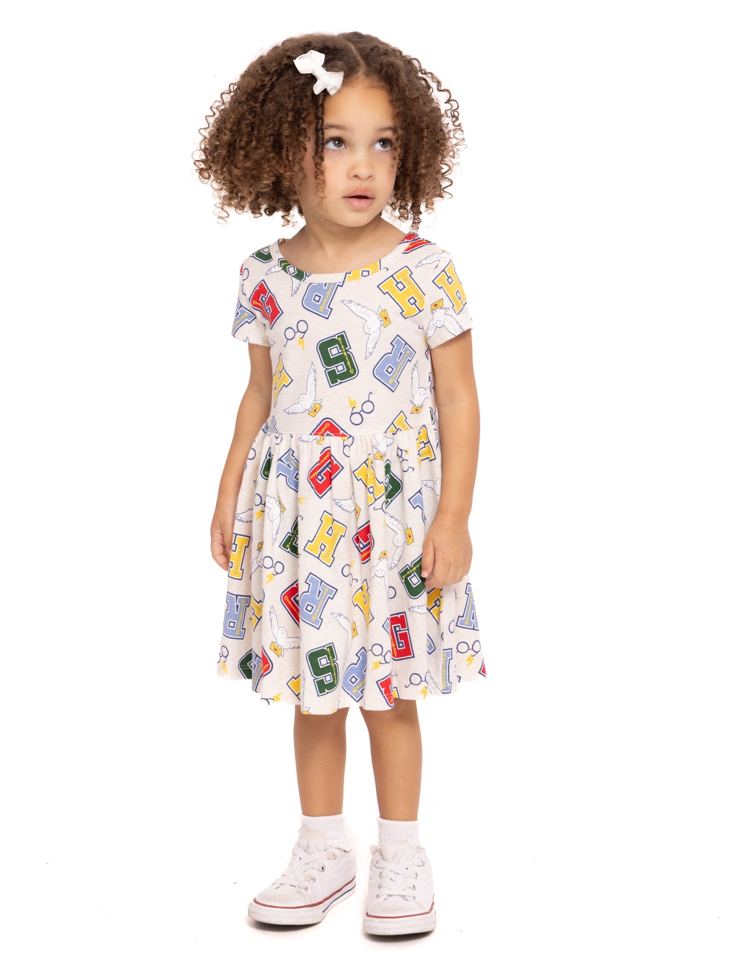 Harry Potter Toddler Girl Allover Print Dress with Short Sleeves, Sizes 12M-5T