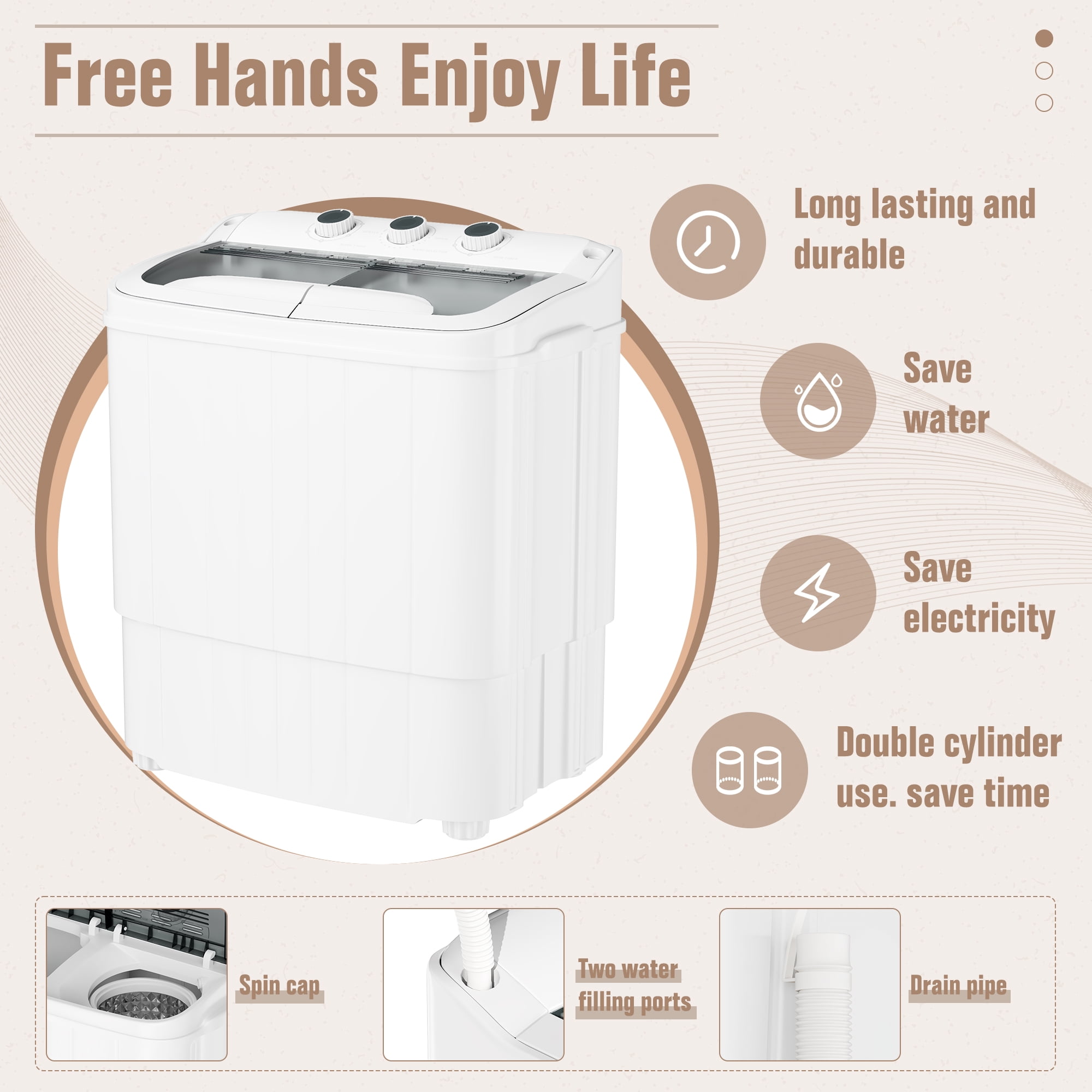 SUNCROWN Portable Washing Machine, 16lbs Portable Washer and Dryer Combo with Drain Pump, 2 In 1 Mini Compact Twin Tub Laundry Washine for Camping, Apartments, Dorms, RV (Grey)