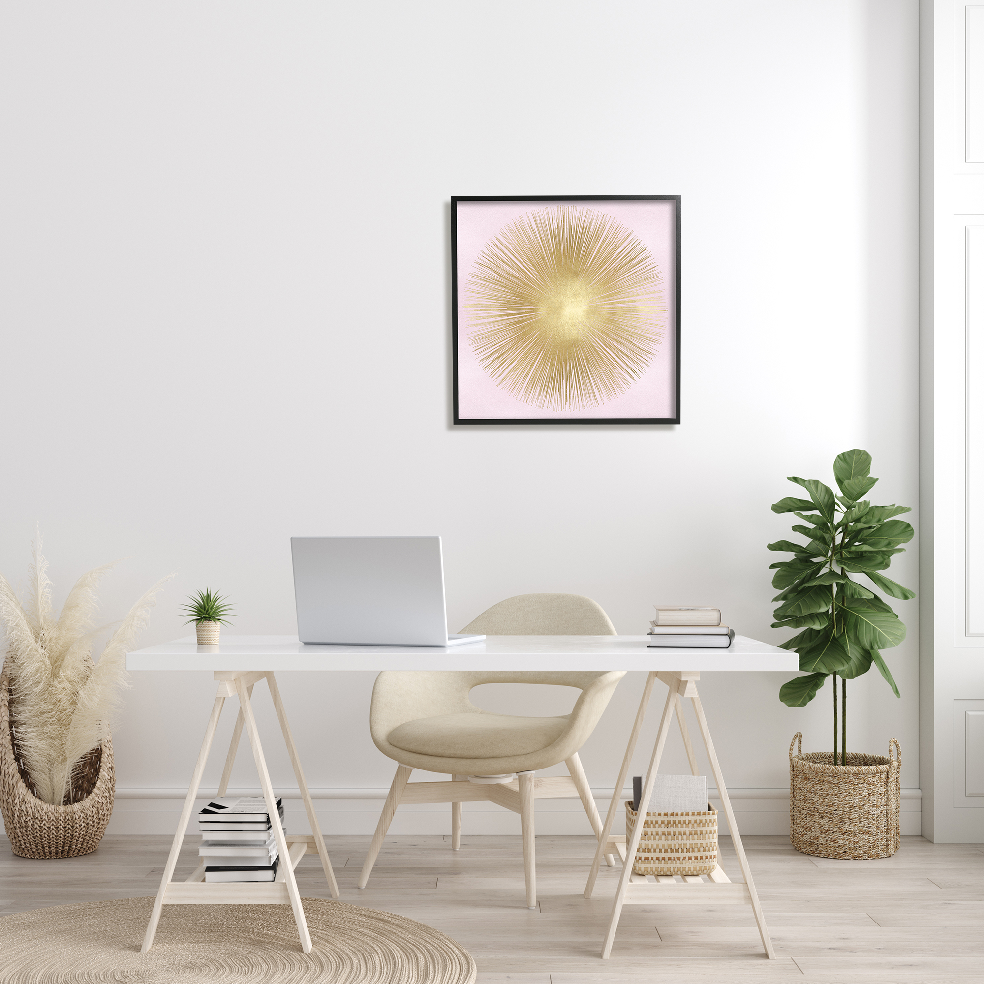 Stupell Industries Minimal Abstract Glam Sunburst Lines Over Pink, 24 x 24, Designed by Abby Young