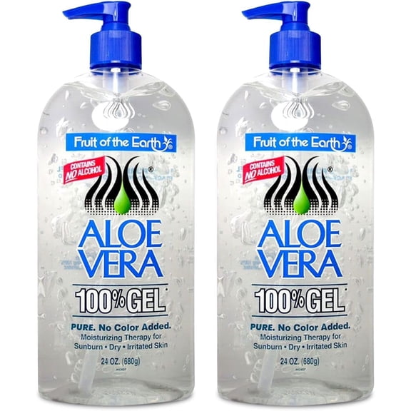 Fruit Of The Earth   Aloe Vera 100%  Gel  with Tocopheryl  Acetate, DMDM  Hydantoin,  Tetrasodium EDTA, Carbomer,   Aloe Vera Gel, Triethanolamine,   Diazolidinyl Urea, 24  oz  (2 pack)